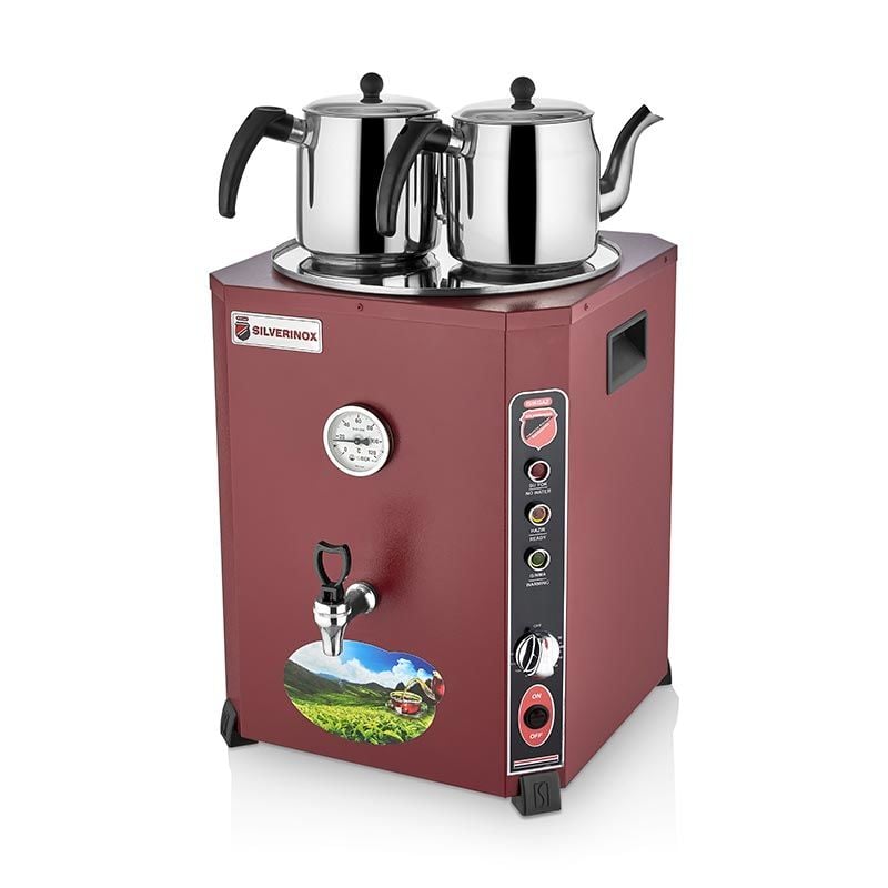 SilverInox EL-02K Elite Çay Makinesi, 2 Demlikli, 23 L, Kırmızı