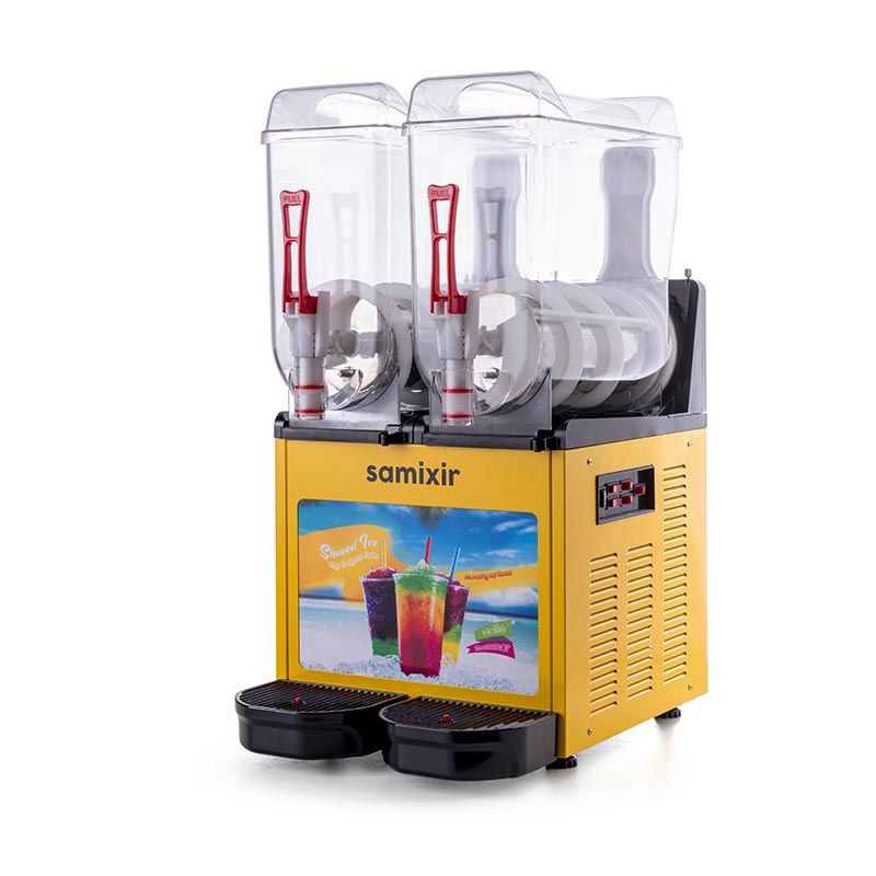 Samixir SLUSH24 Allure Twin Ice Slush Granita Milkshake ve Soğuk Meyve Suyu Dispenseri, 12+12 L, Sarı