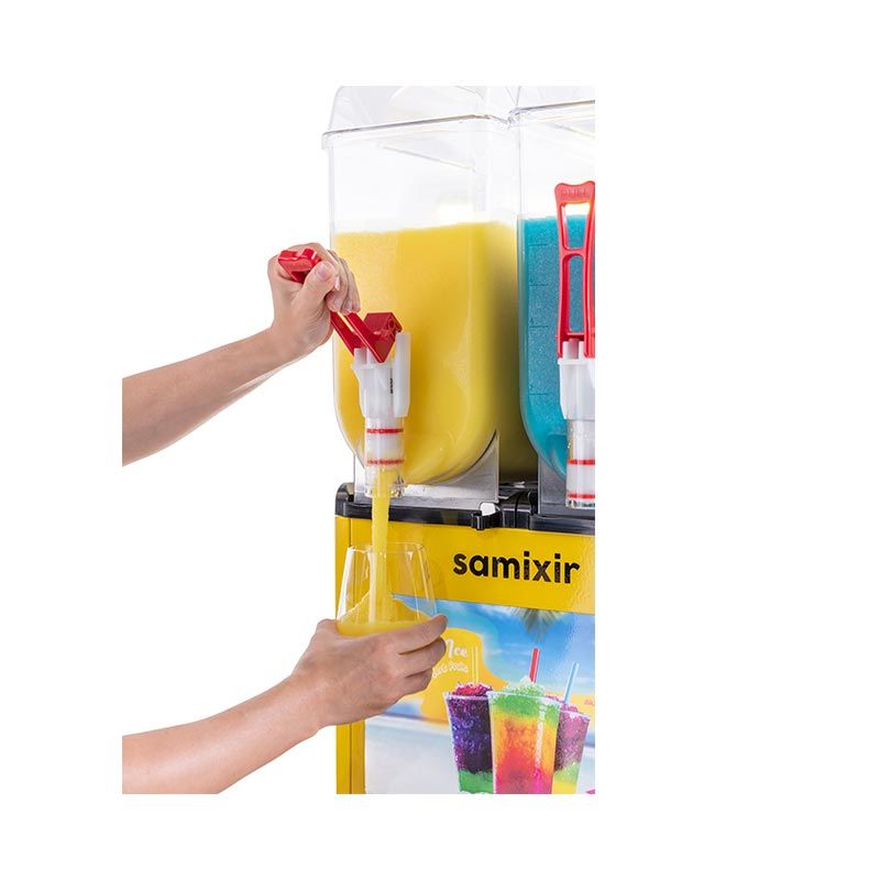 Samixir SLUSH24 Allure Twin Ice Slush Granita Milkshake ve Soğuk Meyve Suyu Dispenseri, 12+12 L, Sarı